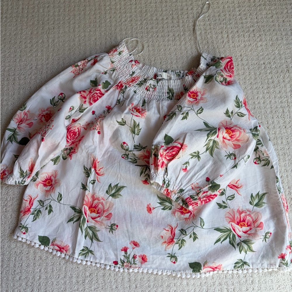 Zara Floral White and Pink Blouse - Picture 5 of 5